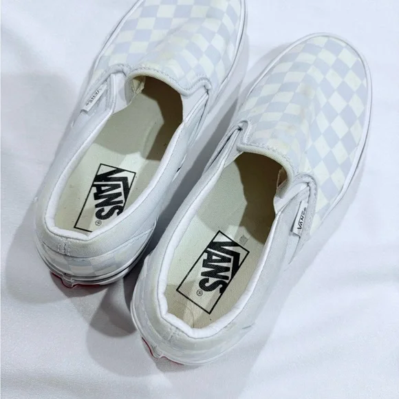 Vans Light Blue and White Checkered Slip-On Sneakers - Picture 3 of 5